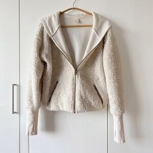 Athleta Cream Sherpa Teddy Zip Hoodie | Cozy Fleece | Sz S